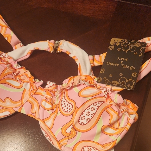Pink Orange Patterned Ruffle Bikini Set - Picture 2 of 14